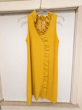 Trina Turk Mustard Yellow Ruffle-Trim Sleeveless Midi Dress